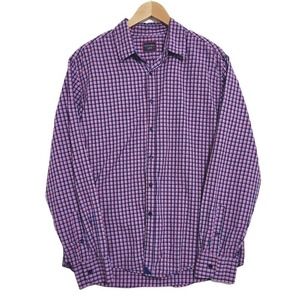 UNTUCKit Mens SIZE XL Navy Pink Plaid Check Gingham Long Sleeve Shirt Button Up